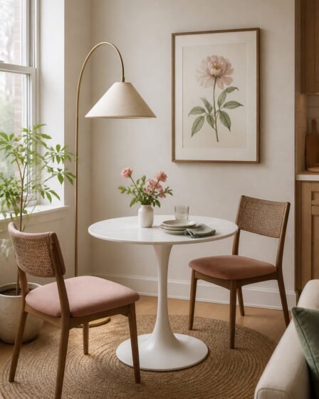 Small apartment dining nook with a round table for two