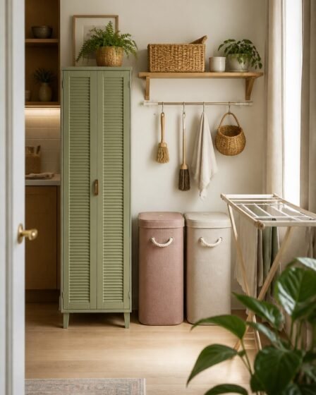 Small apartment laundry storage without a laundry room