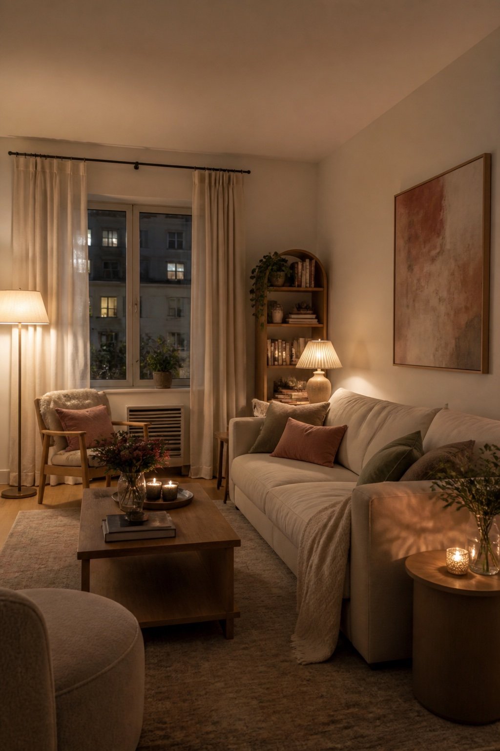 Layered apartment lighting without a ceiling fixture
