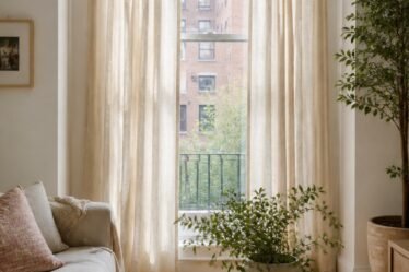 Renter-friendly full-length curtains installed without drilling