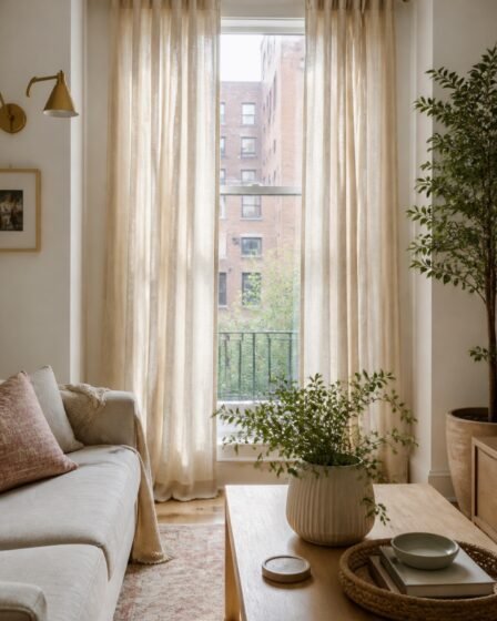 Renter-friendly full-length curtains installed without drilling