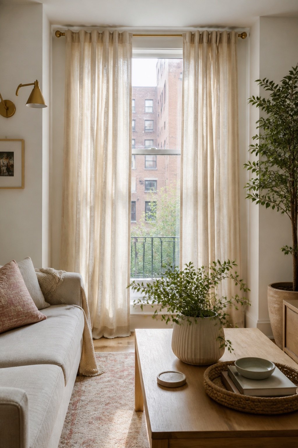 Renter-friendly full-length curtains installed without drilling